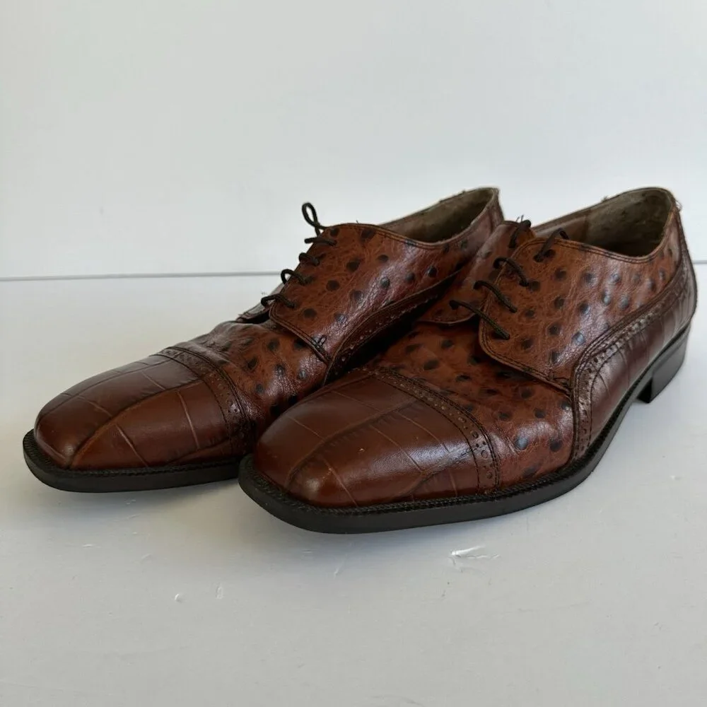 Stacy Adams Genuine‎ Leather Ostrich/Alligator Oxfords Men's Size Size 10M Brown